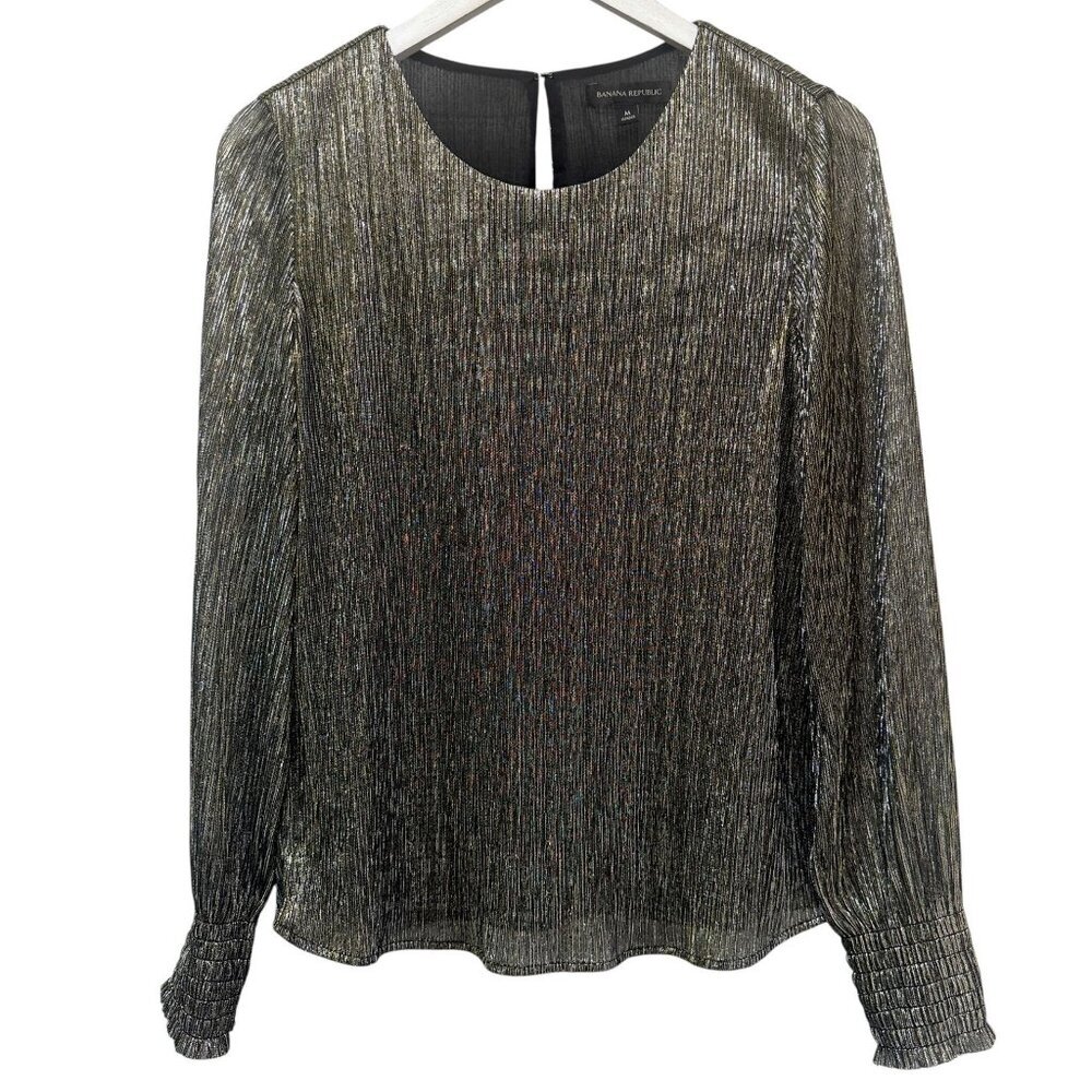 BANANA REPUBLIC Metallic Gold Blouse Womens S/M Sparkle Evening Top Stretch